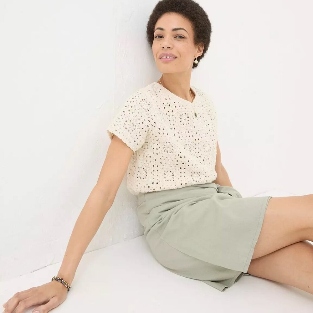 NEW Fat Face Patchwork Crochet Cream Short Sleeve Top Size 14 - Picture 5 of 14